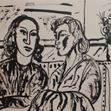 Mujeres conversando, 1947, pincel tinta y papel, 23 x 35 cm. 