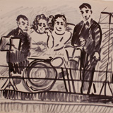 Musicos, 1947, pincel y tinta en papel, 29 x 33 cm.