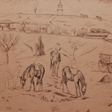 Vallecas, 1944, dibujo tinta, 47 x 63 cm.